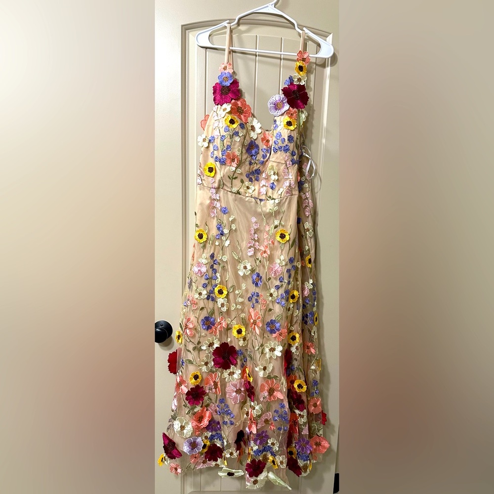 Custom tulle gown with embroidered flowers.  20 petite